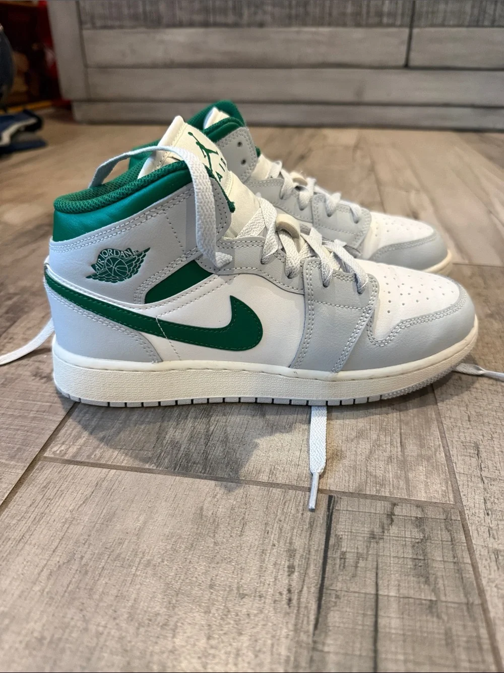 Jordan Kids White and Green High-Top Sneakers